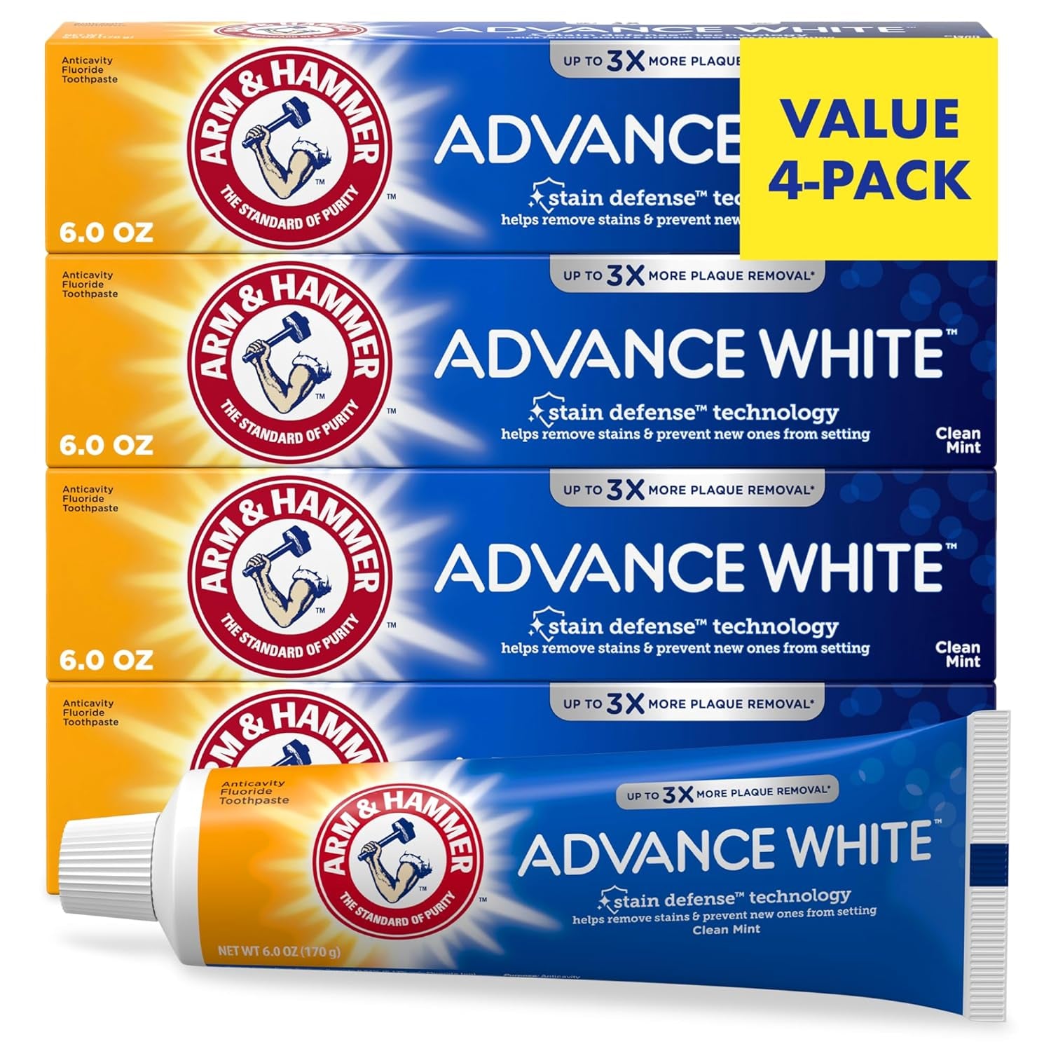Advance White Toothpaste, Clean Mint Flavor, Stain Defense Technology, 6 Ounce (Pack of 4)