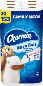 Ultra Soft Cushiony Touch Toilet Paper, 30 Family Mega Rolls = 153 Regular Rolls