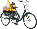 Versatile 24/26-Inch 3-Wheel Adult Tricycle with 7-Speed Gearing and Spacious Basket for Comfortable Riding and Storage for Recreation, Shopping, Picnics