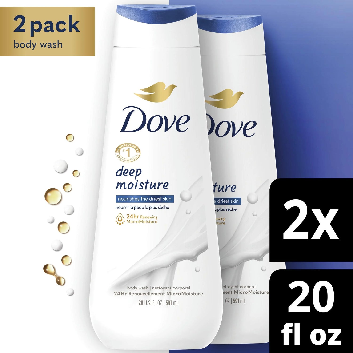 Deep Moisture Nourishing Long Lasting Women'S Body Wash Twin Pack, 20 Fl Oz