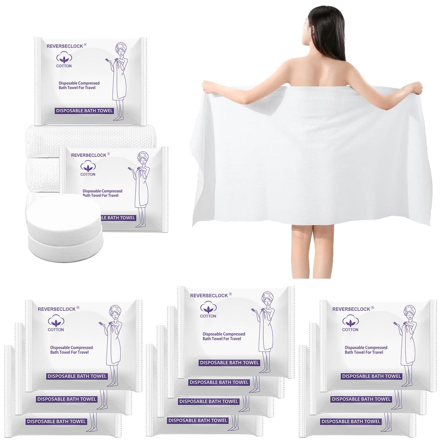 10 Pack Large Compressed Bath Towels Portable Lightweight Disposable Cotton Fiber Tablets Towel for Travel, Camping, Gym, Swimming, Beach (55" X 28")