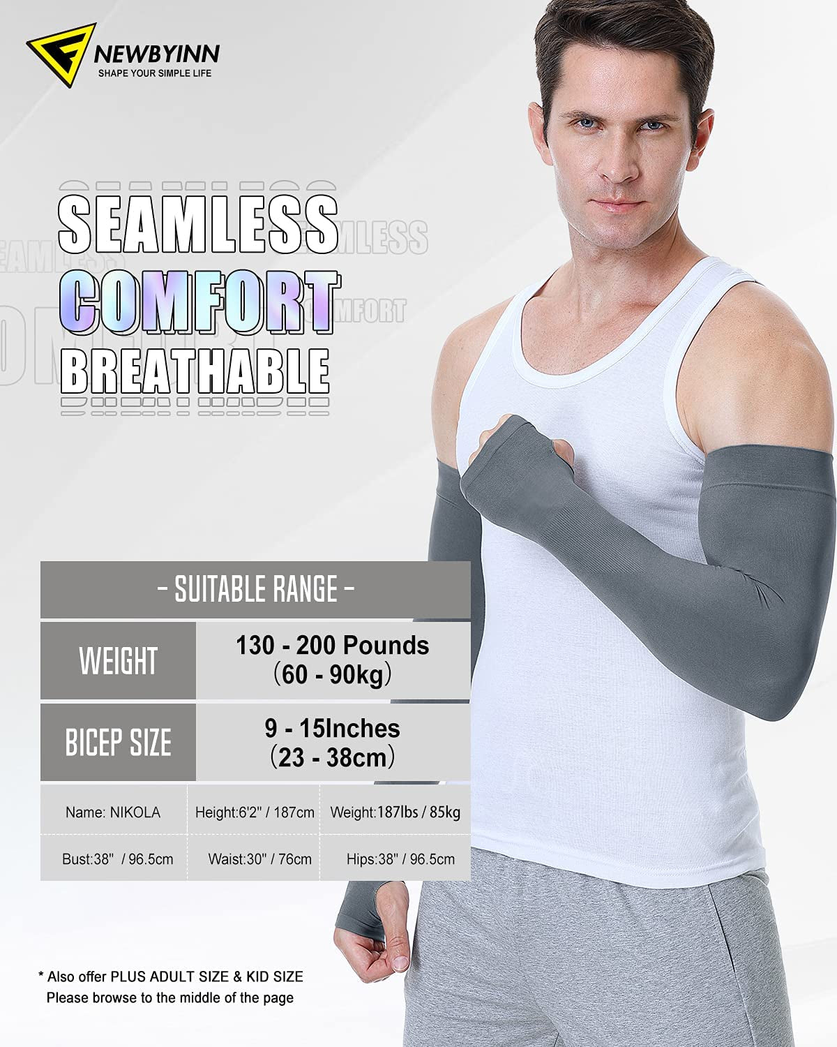 UV Sun Protection Arm Sleeves with Thumb Hole for Men Women Youth, Cooling Sleeve to Cover Tattoo, Mid-Compression