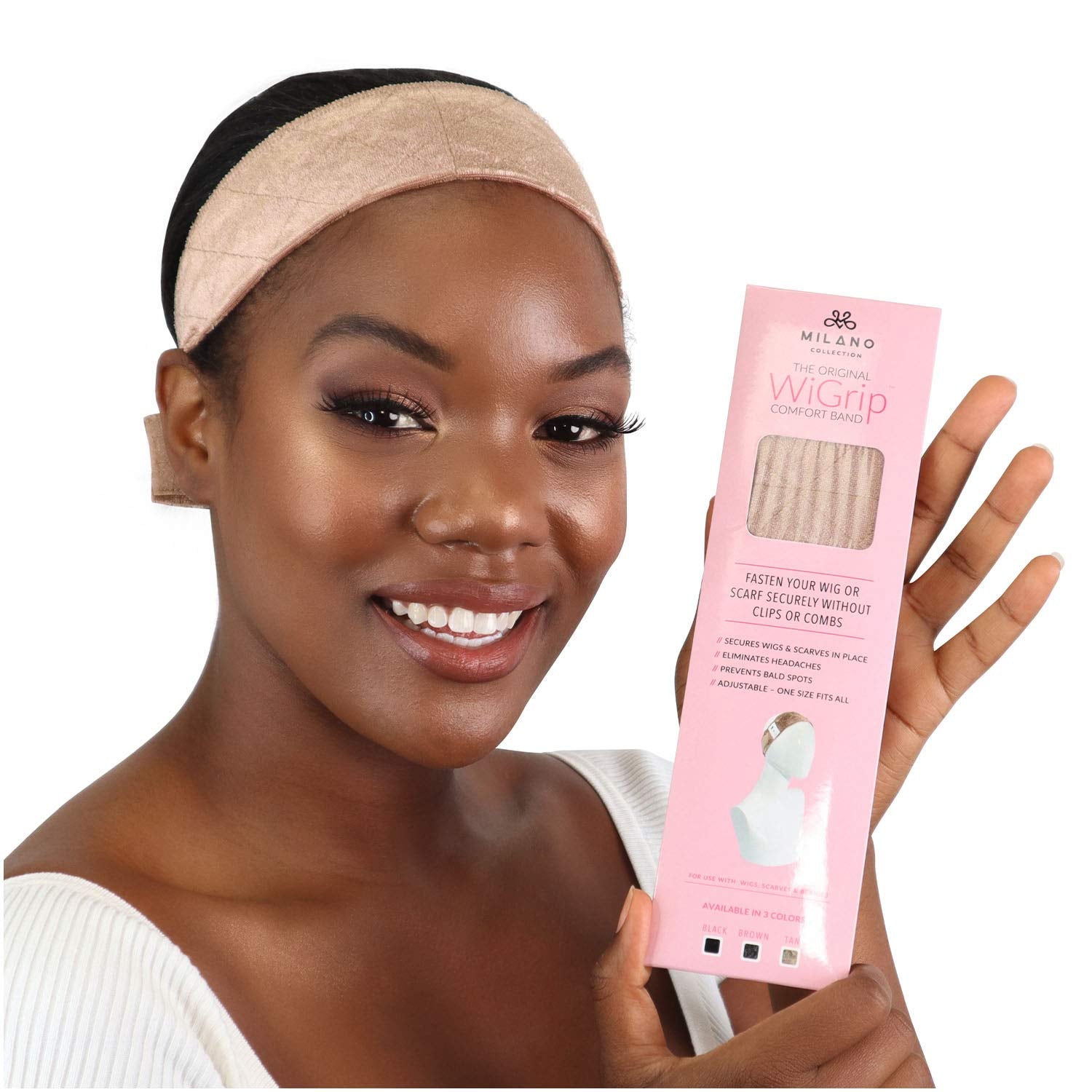 Wigrip, the Original Comfort Grip Band, Adjustable Wig Band for Tension-Free Glueless Wig, Nonslip Wig Headband, Tension-Free, One Size Fits All, Tan