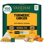 , Turmeric Ginger Herbal Tea Bags (100 Pyramid Tea Bags) Caffeine Free, Non GMO, Gluten Free | 100% Pure Herbal Blend - Savory & Spicy | Whole Loose Leaf Tea Bags