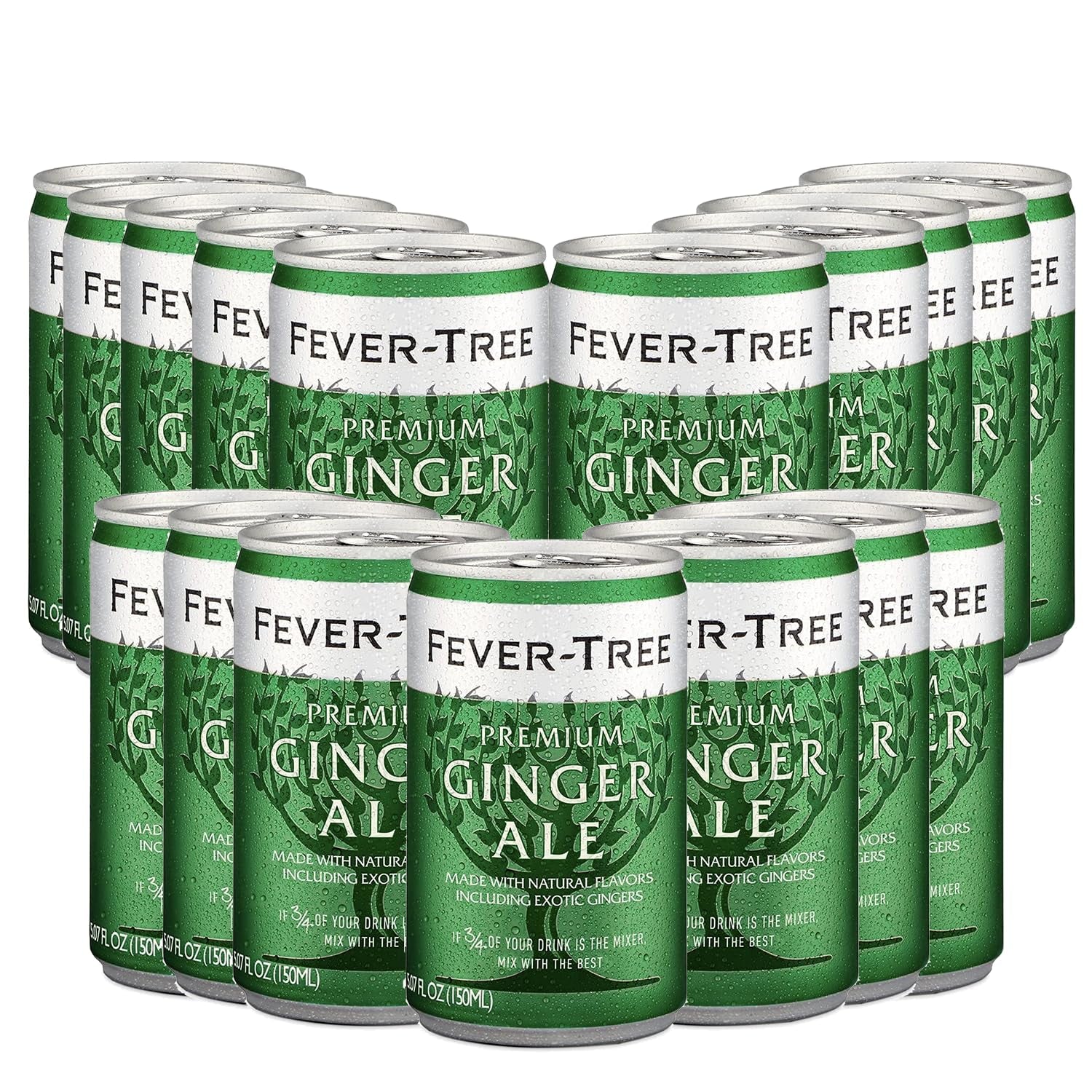 Fever Tree Premium Ginger Ale - Premium Quality Mixer and Soda - Refreshing Beverage for Cocktails & Mocktails 150Ml Bottle - Pack of 15