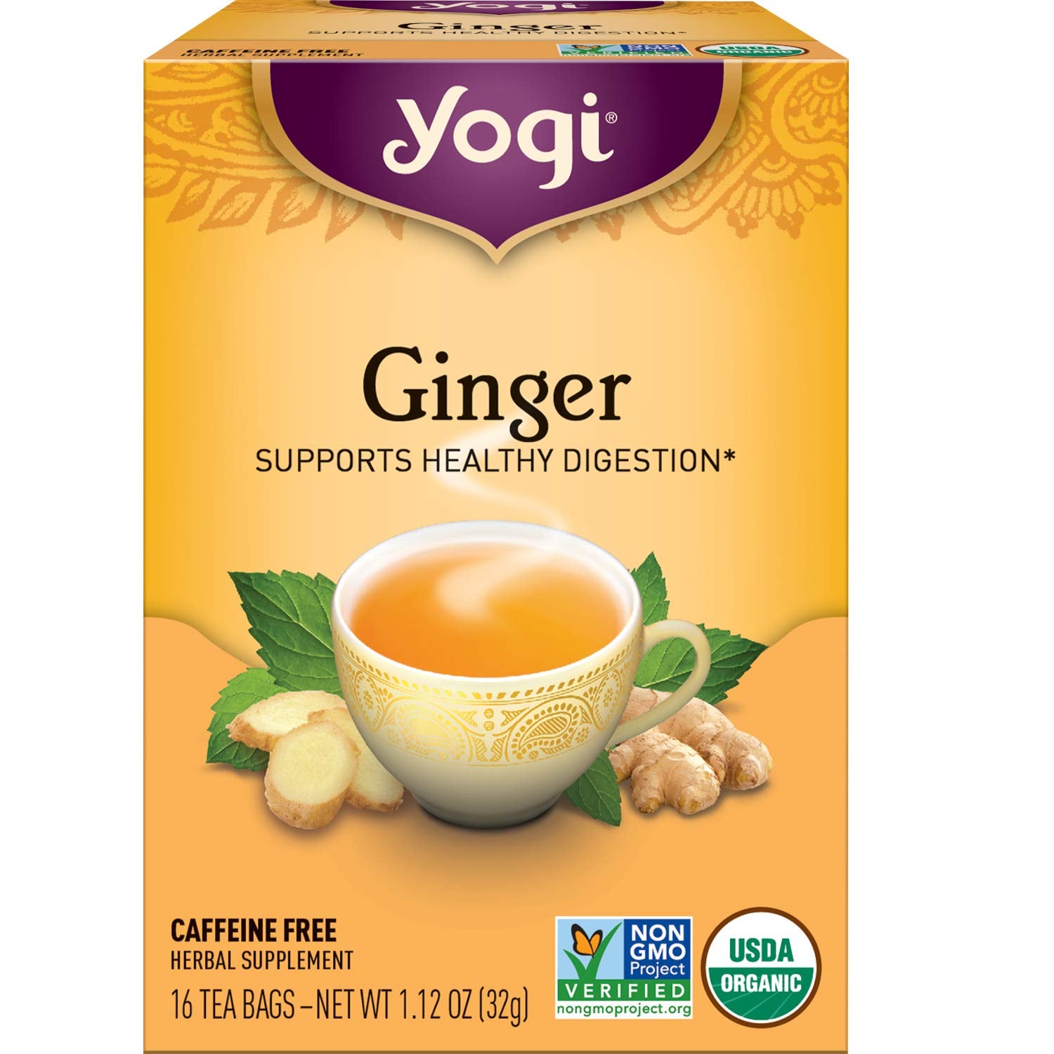 Tea Ginger Tea - 16 Tea Bags per Pack (4 Packs) - Organic Ginger Tea Bags - Digestive Support Tea - Includes Ginger Root, Lemongrass, Licorice Root, Peppermint Leaf & Black Pepper