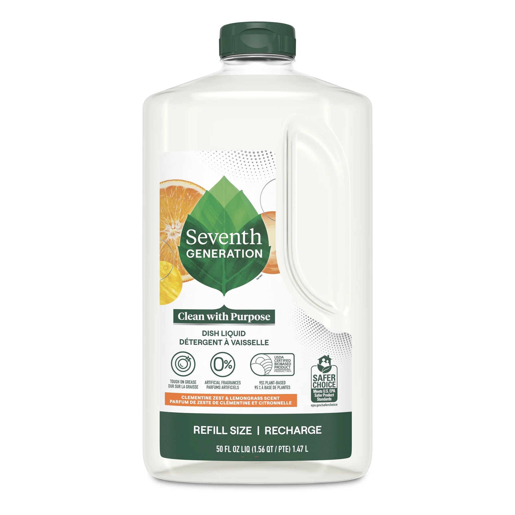 Dish Soap Refill Dishwashing Liquid Soap, Clementine Zest Lemongrass, 50 Oz