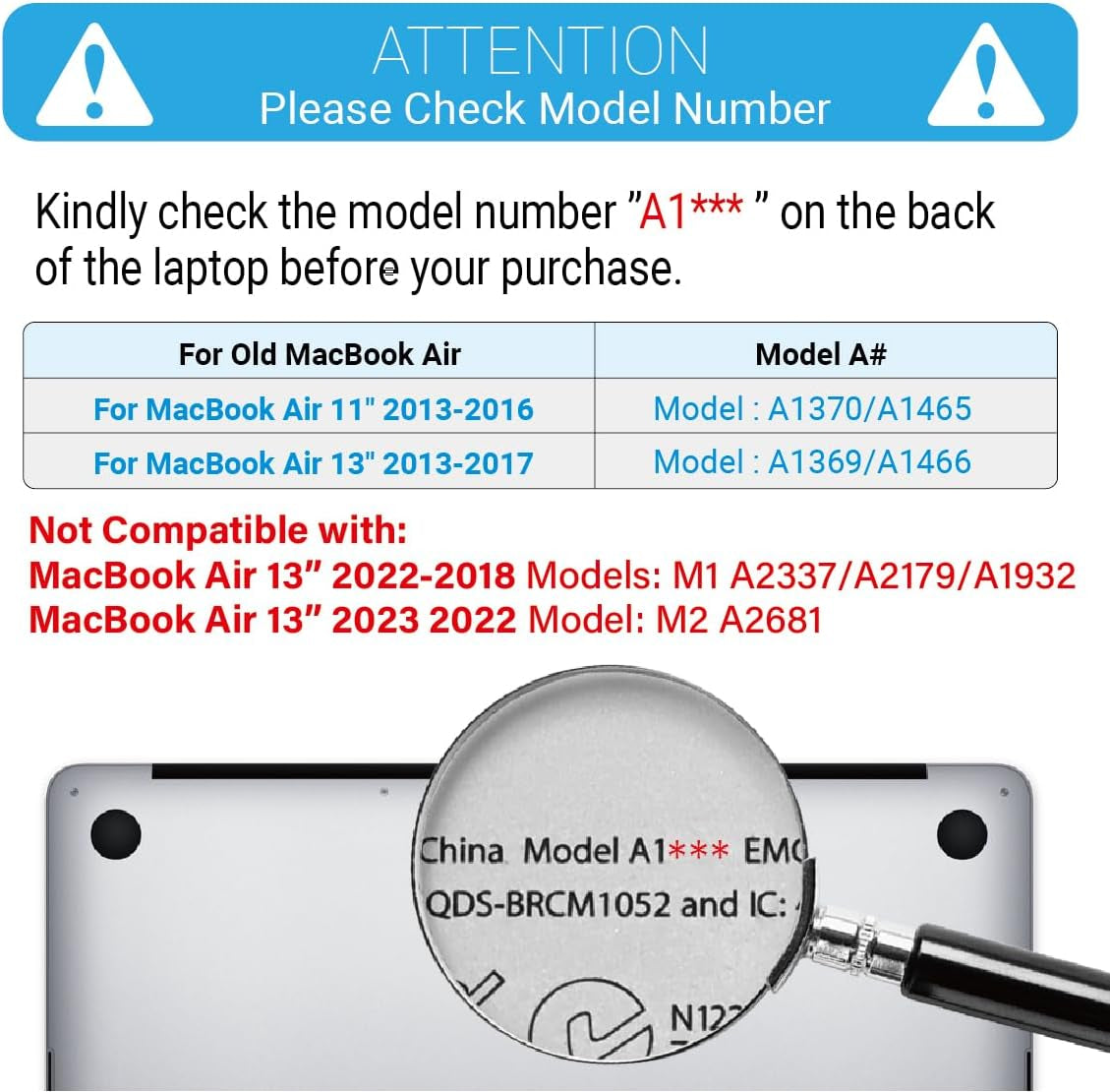 Compatible with Old Version Macbook Air 13 Inch Case (2010-2017 Release). Models: A1466 / A1369, Plastic Hard Shell Case with Keyboard Cover for Mac Air 13, Crystal Clear, A13CYCL+1