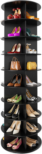 9 Tier Rotating Shoe Rack Tower, Spinning Shoe Display Lazy Susan, Revolving 360 Shoe Rack Storage round Carousel, Vertical Handbag Rotate Shoes Closet Organization (9-Tier Black)