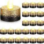 48 Pcs Flameless LED Tea Lights Gold Black Glitter Electric Fake Candles for Centerpieces Battery Operated Anniversary Decorations Romantic Winter Decor for Wedding Festival Christmas Birthday