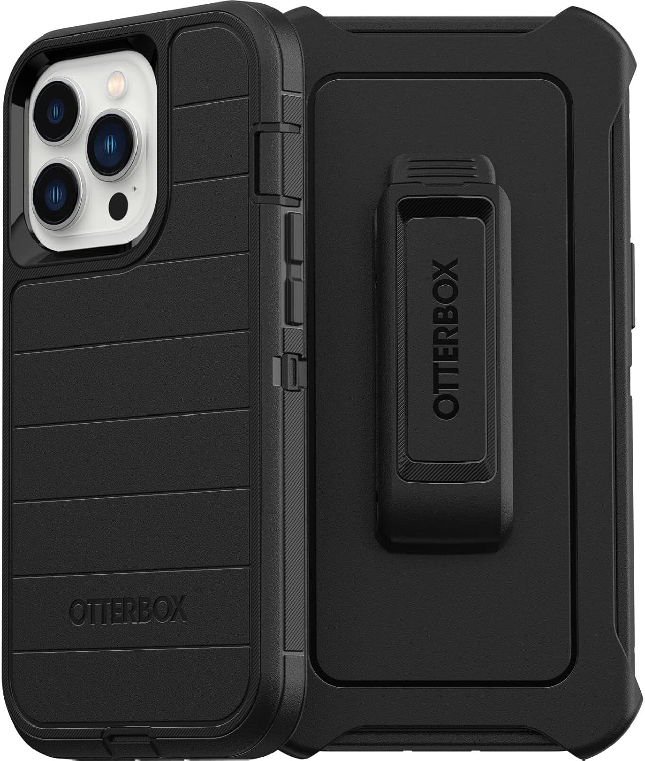 Iphone 13 Pro (ONLY) Defender Series Case - Black, Rugged & Durable, with Port Protection, Includes Holster Clip Kickstand