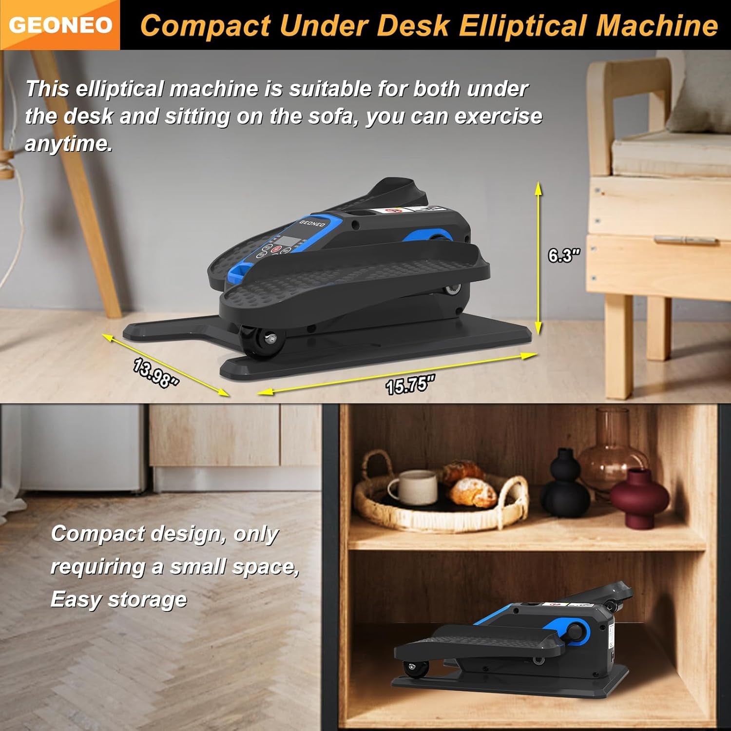 Under Desk Elliptical Machine, Electric Ellipse Leg Exerciser for Senior, Quiet and Compact Electric Seated Pedal Exerciser for Home with Display Monitor, Remote Control and 12 Adjustable Speeds