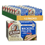 Mackerel in Water - Skinless & Boneless, No Salt Added, Wild Caught, Keto Snacks, Canned Mackerel Fillets, Full of Vitamins, Low in Mercury, Kosher, Non-Gmo, 20G of Protein - 4.37 Oz, 12-Pack