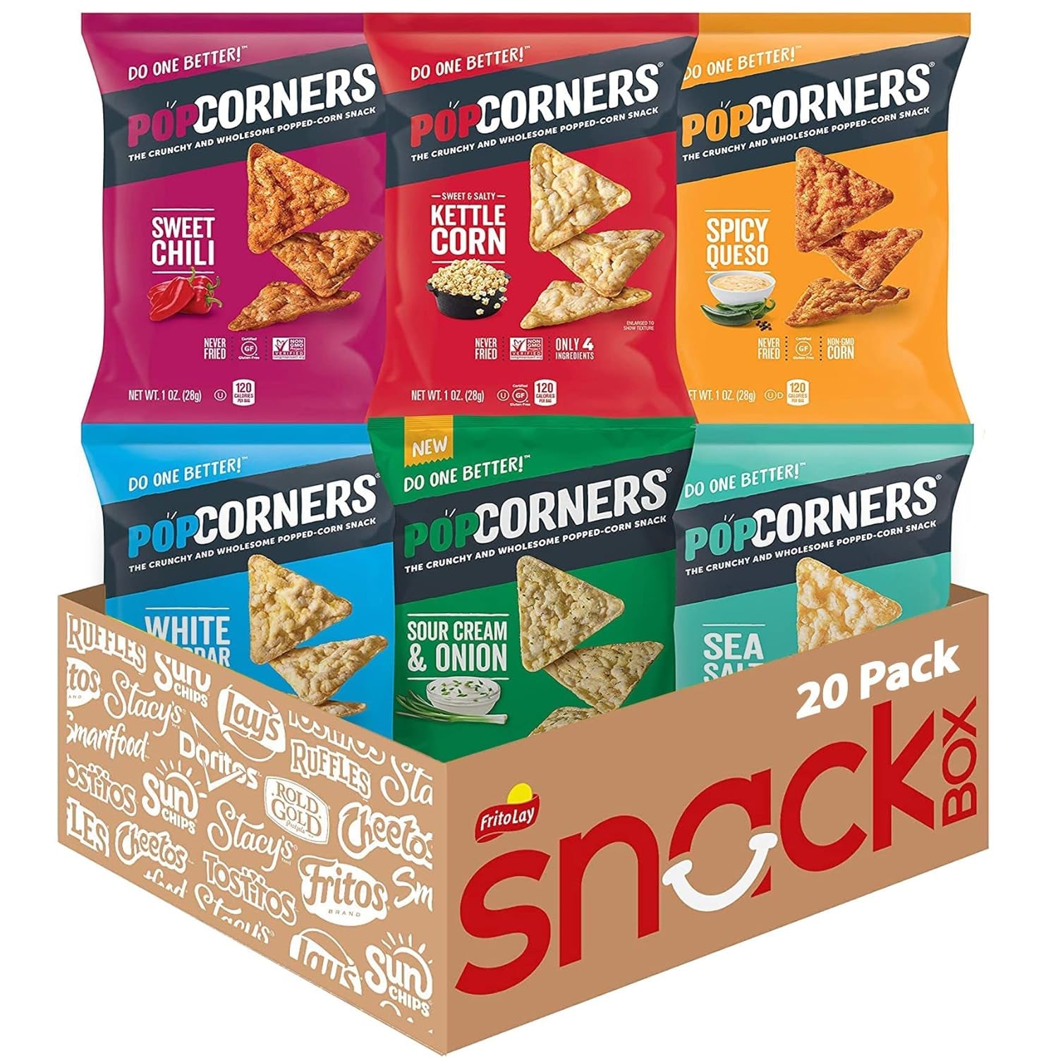 Popped Corn Snacks, Sampler Pack Gluten Free, 1 Ounce (Pack of 20)