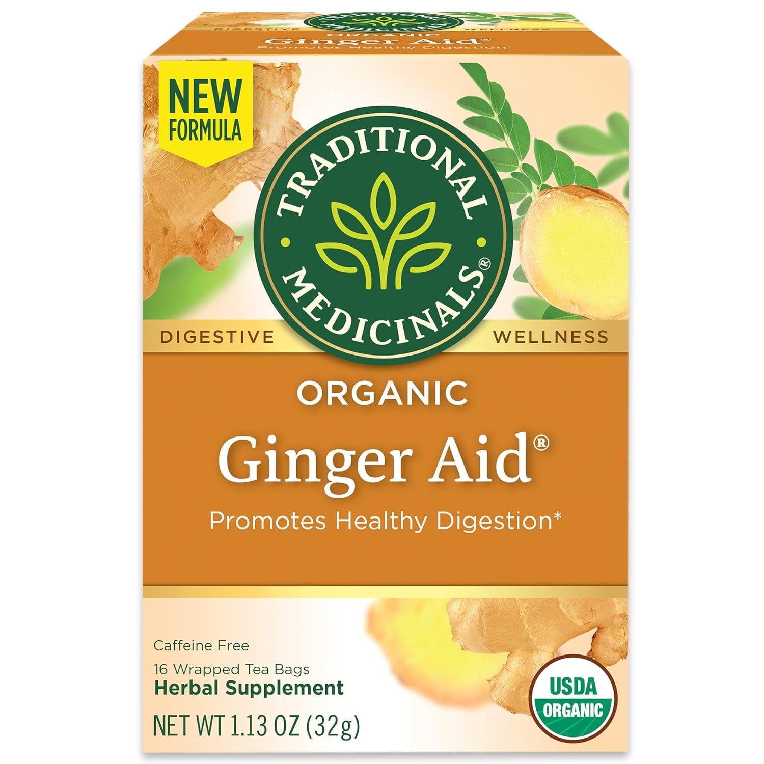 Organic Ginger Aid Digestive Tea, 16 Tea Bags (Pack of 1)