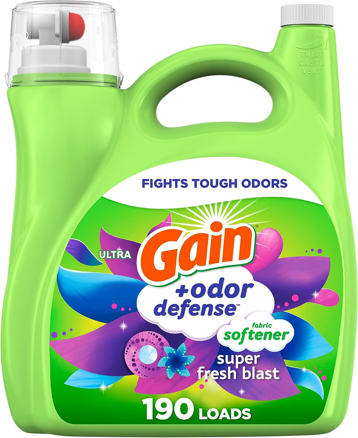 + Odor Defense Liquid Fabric Softener, Super Fresh Blast Scent, 140 Oz 190 Loads, HE Compatible