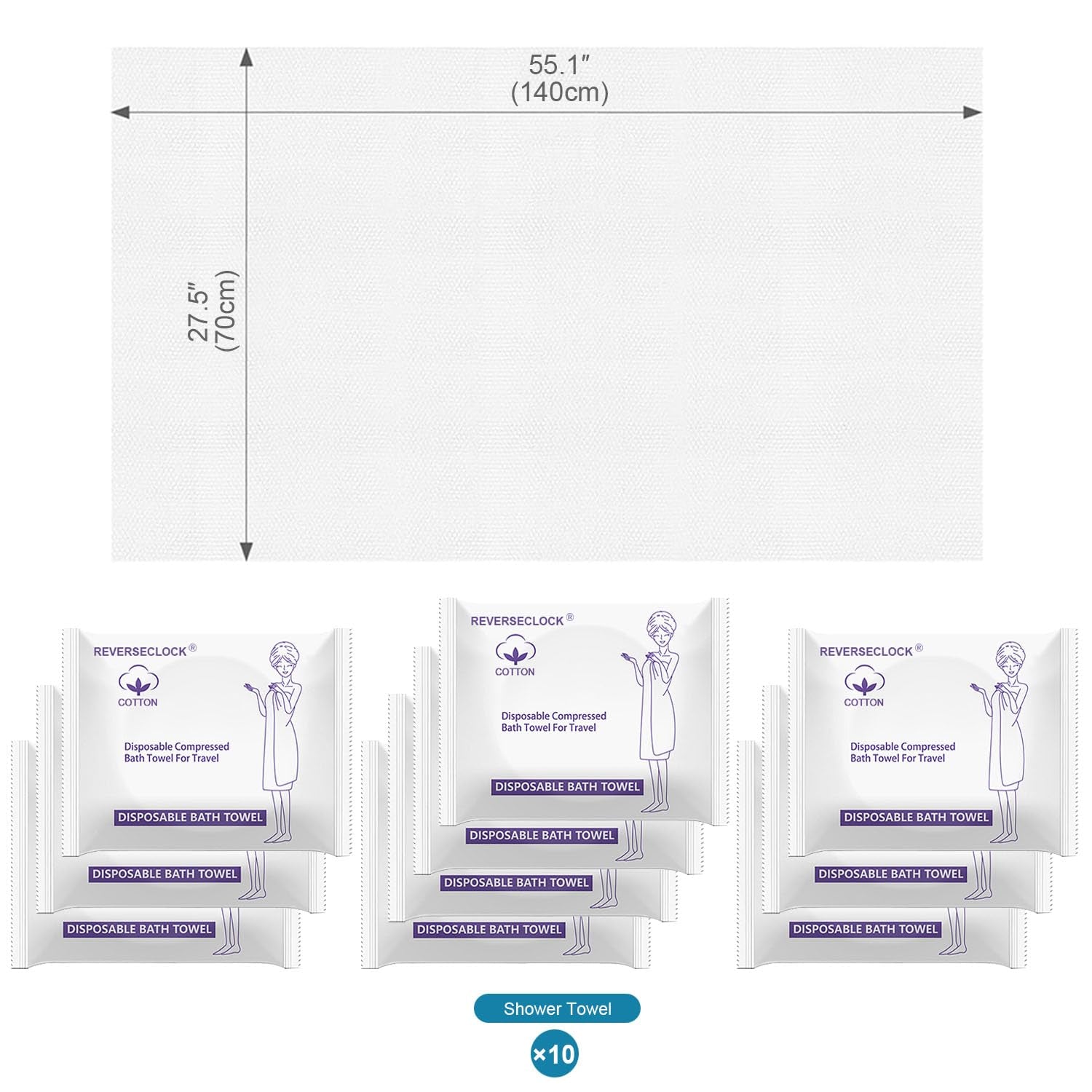 10 Pack Large Compressed Bath Towels Portable Lightweight Disposable Cotton Fiber Tablets Towel for Travel, Camping, Gym, Swimming, Beach (55" X 28")