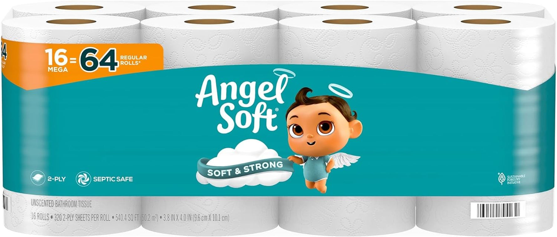 Toilet Paper, 16 Mega Rolls = 64 Regular Rolls, Soft and Strong Toilet Tissue
