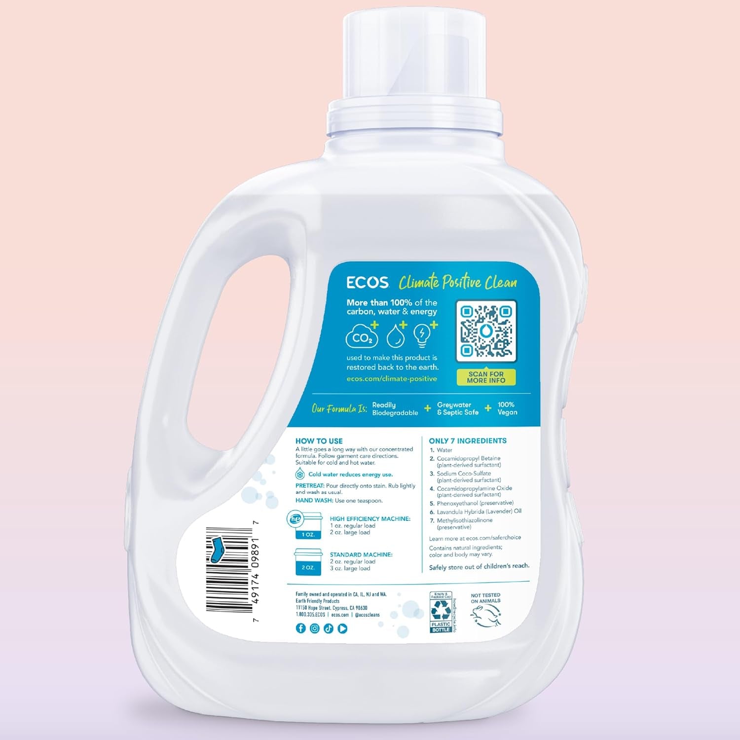 Laundry Detergent Liquid, 200 Loads - Dermatologist Tested Laundry Soap - Hypoallergenic, EPA Safer Choice Certified, Plant-Powered - Lavender, 100 Fl Oz (Pack of 2)