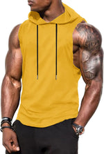 Men'S Workout Hooded Tank Tops Sports Training Sleeveless Gym Hoodies Bodybuilding Cut off Muscle Shirts
