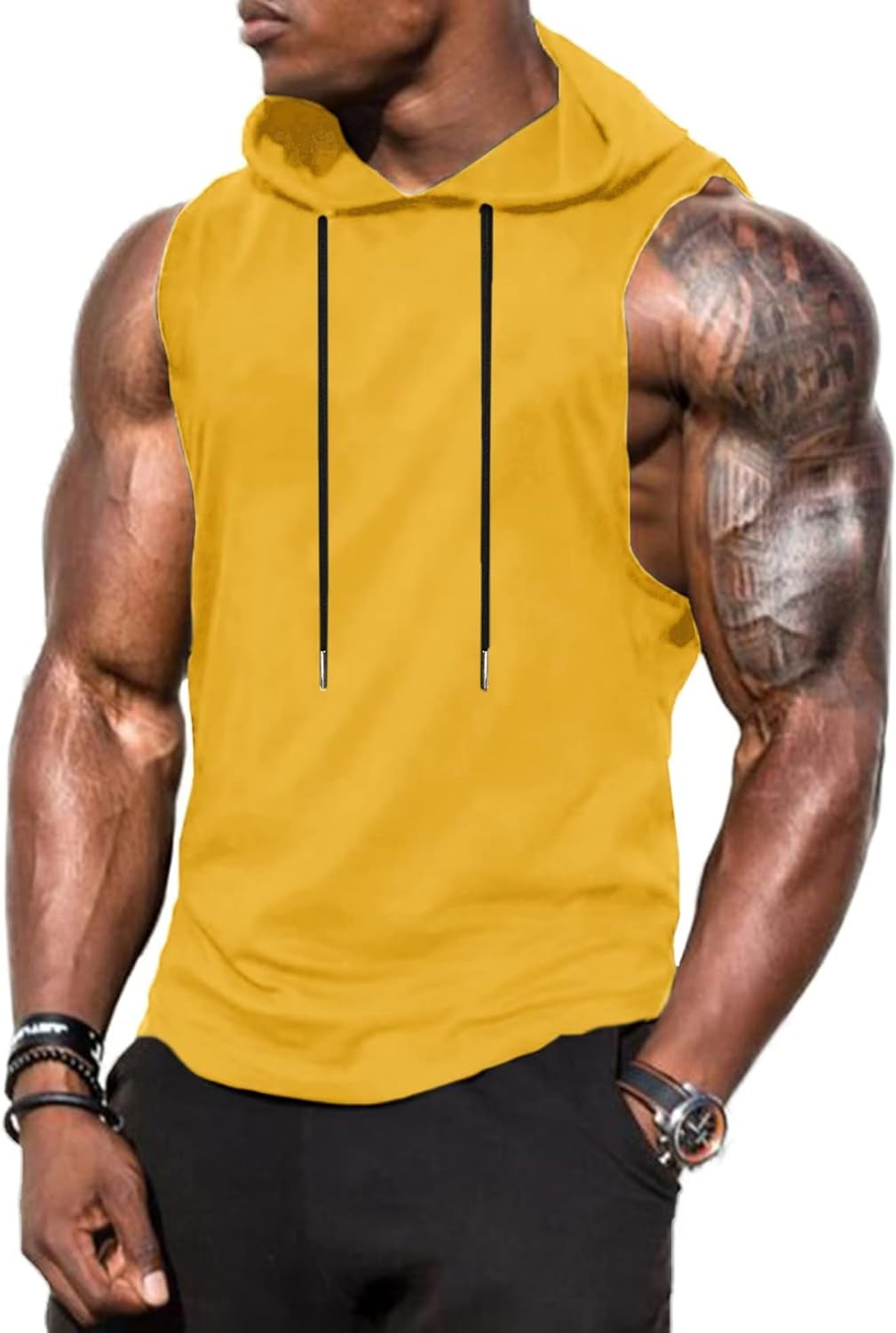 Men'S Workout Hooded Tank Tops Sports Training Sleeveless Gym Hoodies Bodybuilding Cut off Muscle Shirts