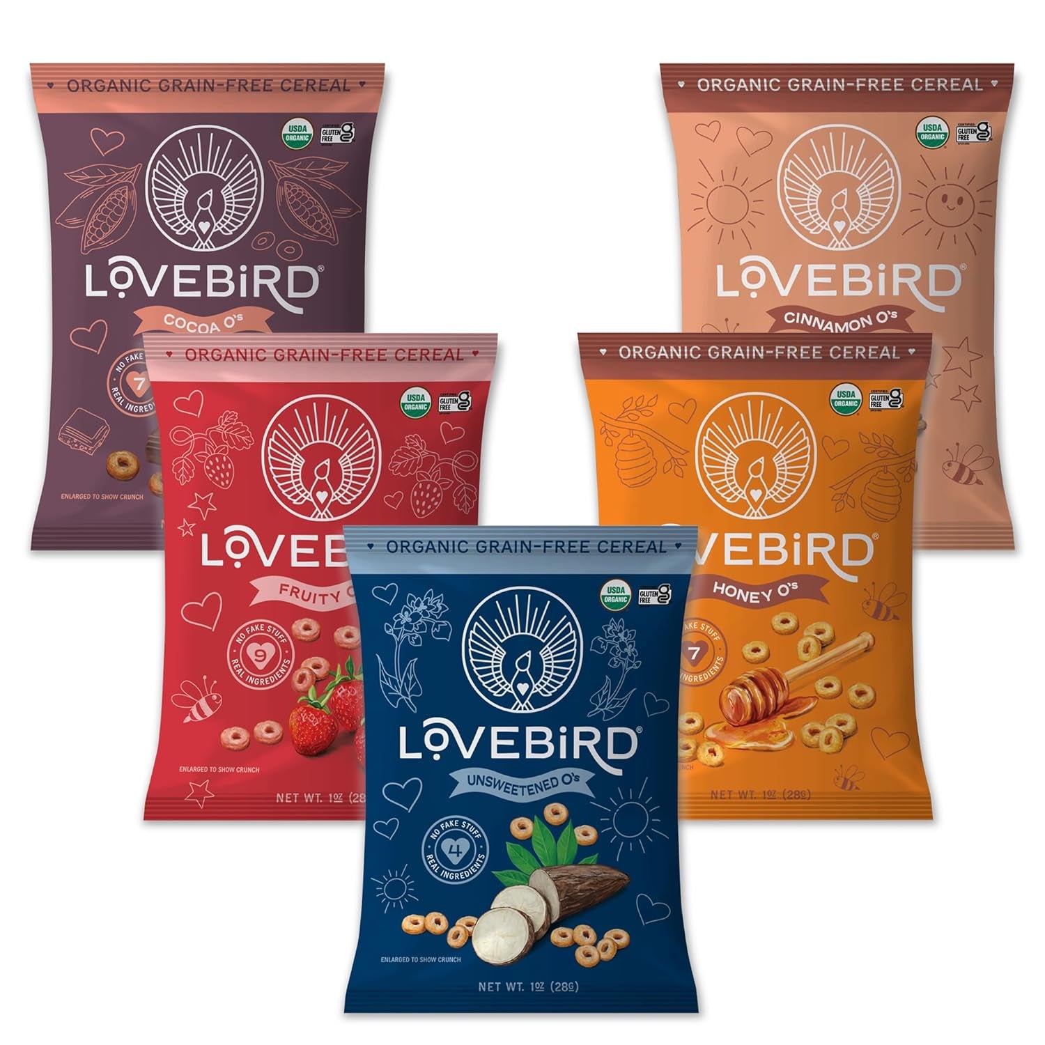 Organic Gluten Free Cereal, Sampler Pack – Prebiotic Fiber, Gut Health, Low Sugar, Grain Free, Breakfast or Snack – Healthy Cereal Made with Real Food, 5 Pack, Kids & Adults