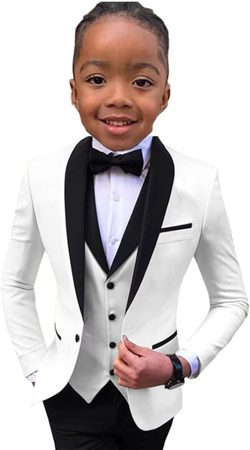 Boys Suit Wedding Tuxedo 3 Piece Shawl Collar Jacket Pants Vest Child Formal Blazer Set Slim Fit Outfit