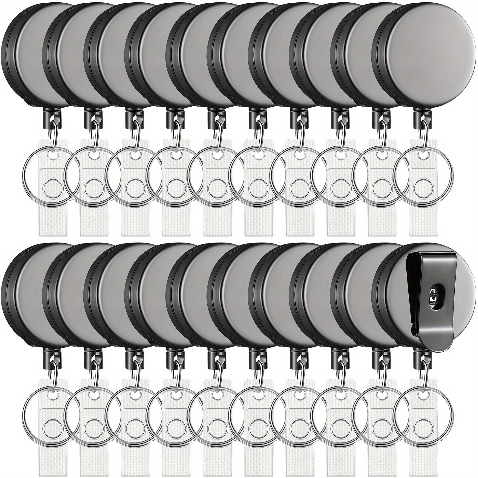 Retractable Badge Reels with Clip 20pcs Heavy Duty Retractable Badge Reels with Belt Clip  Durable Metal ID  Key Ring Holders for Nurses and Professionals