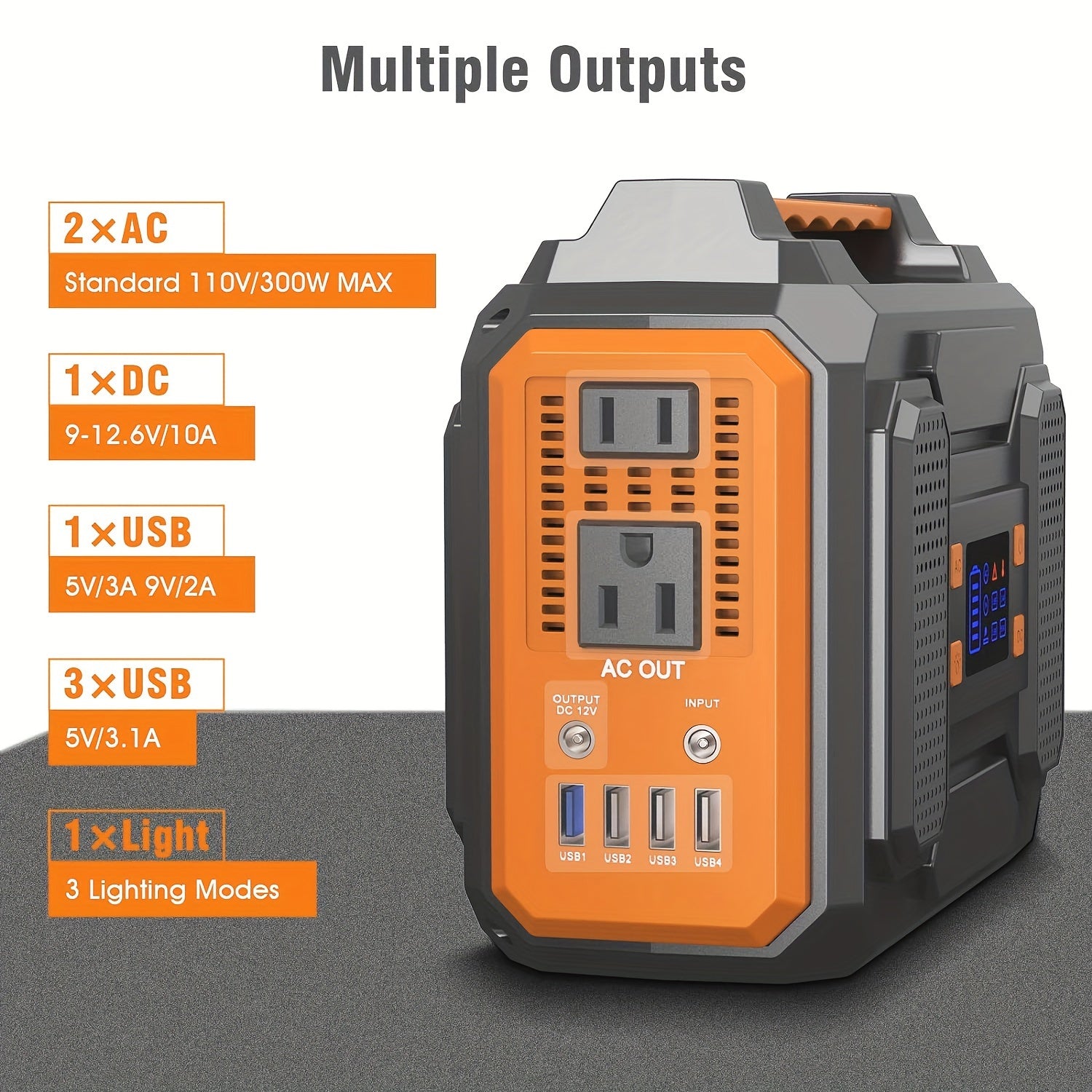 300W250W150W Portable Power Station  155Wh250Wh280Wh296Wh Power Bank Battery Charger Solar Generator with 110V AC Outlet DC USB Outputs LED Flashlight External Lithium Battery Pack for Outdoor Camping RV Trips Home Emergency Use