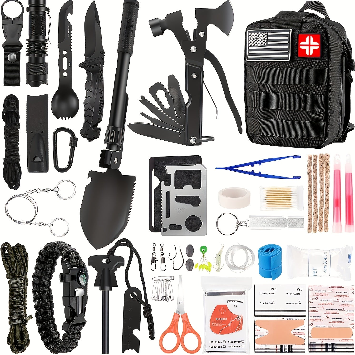 Survival Kit And First Aid Kit 137170in One Emergency Supplies Camping Accessories Upgraded Molle Kit Including Axe Shovel Knife Lantern Suitable for Men Outdoor Adventure Camping Hiking Fishing Hunting Hiking Outdoor Travel Carry