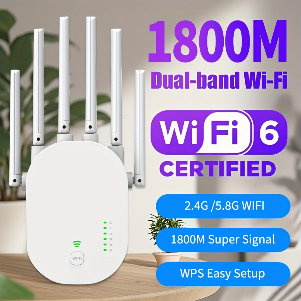 2025 Wifi Booster 1800Mbps Wifi Signal Booster for Home 10000 SqFt And 105 Devices 1Tap Setup Dual Band 24G5G Outdoor Signal Amplifier with Ethernet Port 6 Antennas 360 Full Coverage Supports Ethernet Port