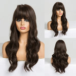 Ladies Wig Brown Black Long Curly Bangs