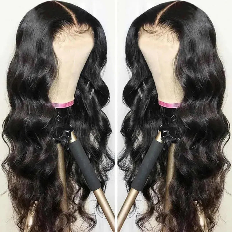 "Long Curly Hair Wig - Black, Big Wavy Style for the Mid-Section"