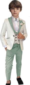 Kids Tuxedo Suits for Boys Jacquard 3 Piece Slim Fit Dress Clothes Wedding Dinner Blazer Vest Pants (Light Green,3 Years)