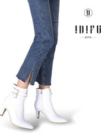 Women'S Pointed Toe Metal Buckle Two Strap Ankle Booties Side Zipper Kitten Heel Dress Classic Short Boots | Vintage 3 Buckle Straps Small Low Heeled Short Booties with Side Zipper Decrative Front Zip Dressy