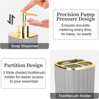 Grey Bathroom Soap Dispenser and Toothbrush Holder for Boho Bathroom Decor | 2 Piece Bathroom Accessories Set for Bathroom Countertop Storage and Housewarming Gifts