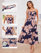 Women'S Summer Adjustable Spaghetti Strap Ruched Maxi Sun Dress | Dress with Pockets, Lined Bodice, Boho Floral Print, Perfect Summer Dress for Wedding Guest, Beach, Vacation, Resort Wear