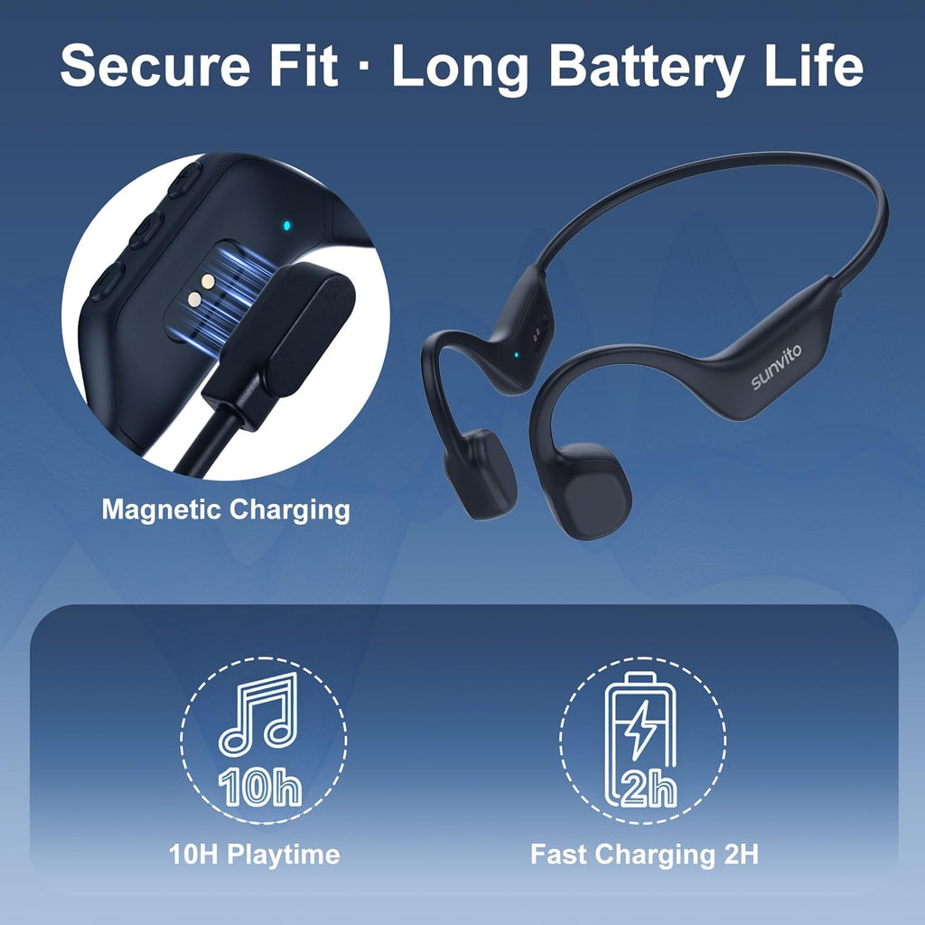 Bone Conduction Headphones, Open Ear Bluetooth 6.0 Headphones with Mic, Lightweight Wireless Sports Headphones, 10H Playtime, IPX6 Sweatproof Headphones for Running, Gym, Cycling