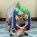 Safari Jungle Tiger Pop-Up Cat House, Collapsible Indoor Cat Hideout with Peekaboo Openings, Lightweight Foldable Cat Playhouse