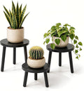Wood Plant Stands Indoor, 3-Pack Single Plant Stand for 7-10 Inch Pots, Mid-Century Modern Plant Stool, Tall Plant Stand for Large Plants for Living Room, Balcony, Office (Black, 3-Pack)