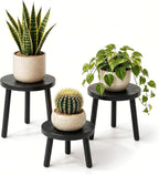 Wood Plant Stands Indoor, 3-Pack Single Plant Stand for 7-10 Inch Pots, Mid-Century Modern Plant Stool, Tall Plant Stand for Large Plants for Living Room, Balcony, Office (Black, 3-Pack)