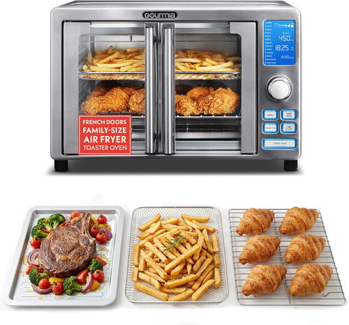 Air Fryer French Door Toaster Oven - 6-Slice Capacity, LED Display with 14 Cooking Presets, Stainless Steel