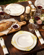 350PCS Ivory Plastic Plates - Ivory Gold Plastic Dinnerware Sets for 50 Guests - 100 Gold Disposable Plates, 50 Pre Rolled Silverware Sets, 50 Cups Perfect for Wedding & Party