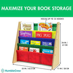 Kids Bookshelf, 4-Tier Front-Facing Book Display Organizer, Montessori Toddler Bookcase for Playroom, Bedroom & Reading Corner, Natural Wood/Primary
