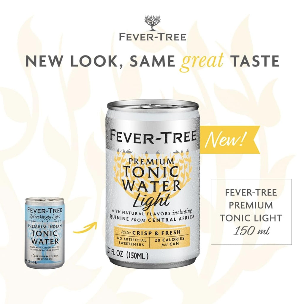 Fever Tree Light Tonic Water - Premium Quality Mixer and Soda - Refreshing Beverage for Cocktails & Mocktails 150Ml Cans - Pack of 30