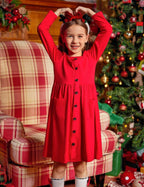 Girl'S Button Dresses down Long Sleeve Sundress A-Line Dress With