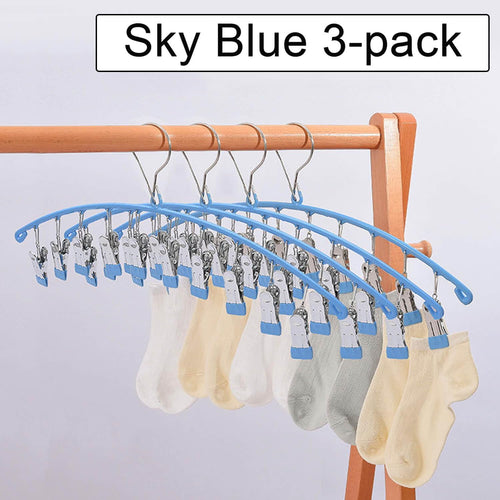 3Pack Legging Organizer for Closet,Upgrade Skirt Pants Hangers with Clips, Metal Yoga Pants Hangers 10 Clips,Space Saving Closet Organizers Rubber Coated Organizers Leggings Hanger(Blue)