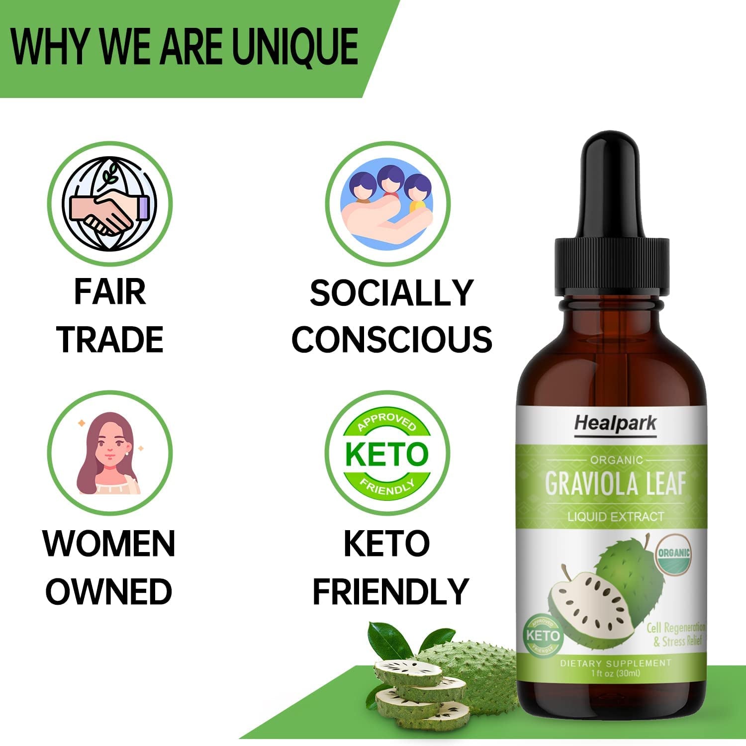 Graviola Leaf Extract, Organic Soursop Guanabana Leaves Liquid, 98% Absorption-1 Fl Oz