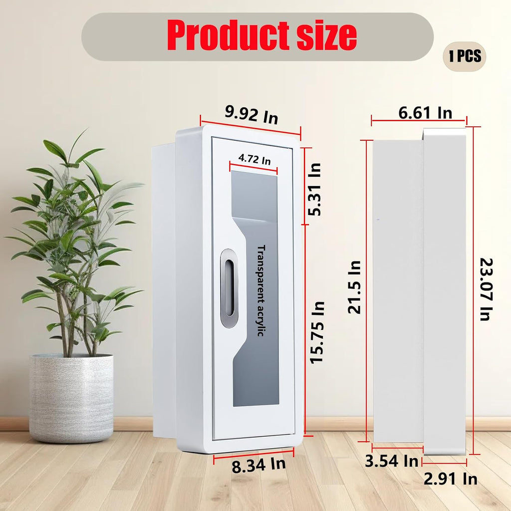 Rounded Corner Semi Recessed Steel Fire Extinguisher Cabinet White 2PC | for 2.5/5/10 LB Extinguisher ，Heavy-Duty Wall Mount Box ，Invisible Handle, Transparent Window, Indoor/Outdoor Use