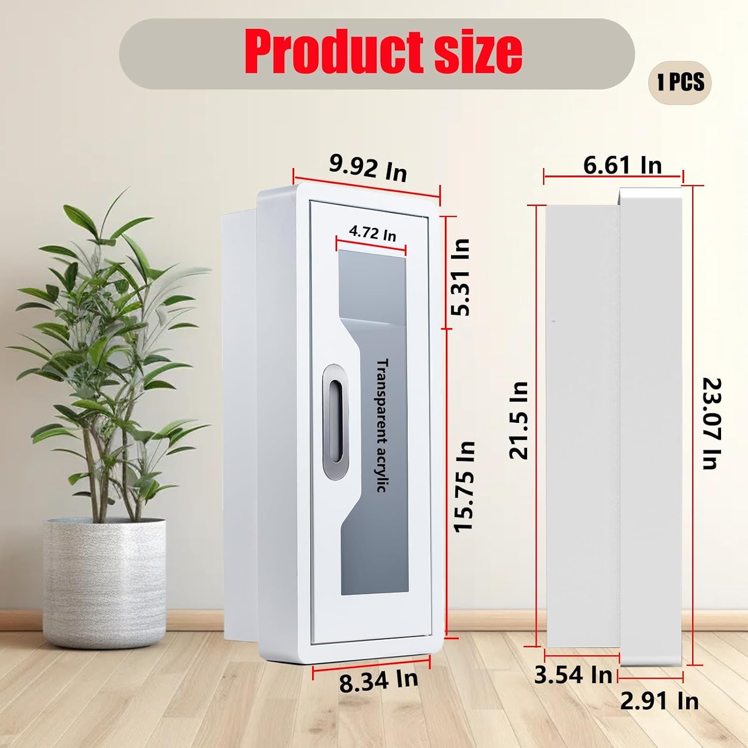Rounded Corner Semi Recessed Steel Fire Extinguisher Cabinet White 2PC | for 2.5/5/10 LB Extinguisher ，Heavy-Duty Wall Mount Box ，Invisible Handle, Transparent Window, Indoor/Outdoor Use